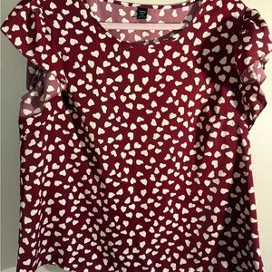 SHEIN Burgundy Heart Pattern Blouse